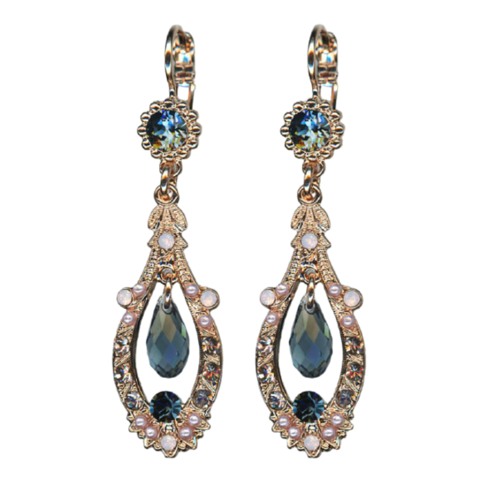 E-1120-1118-RG6(1) Earrings By Mariana Woman Elegant Montana Blue and Pearl Swarovski Crystals - Image 1
