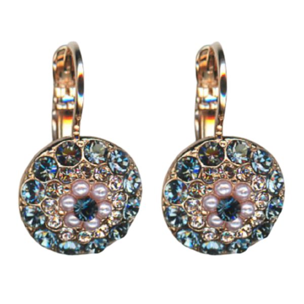 Mariana Earrings Classy Montana Blue, Lt Peach & Pink Pearl Austrian Crystals Blue Morpho My Butterfly Coll.