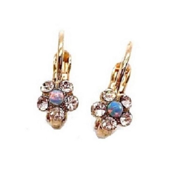 Mariana Earrings Dainty Floral in Light Peach Austrian Crystals Blue Morpho My Butterfly Coll.