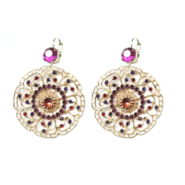 Mariana Earrings Boho Chic Purples, Peach, Fuchsia & Siam Austrian Crystals Xenia Odyssey 2018 Coll.