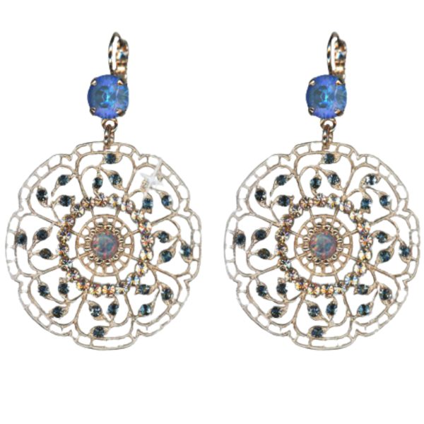 Mariana Earrings Boho Chic in Montana Blue, Peach & Caribbean Blue Opal Austrian Crystals Blue Morpho My Butterfly Coll.