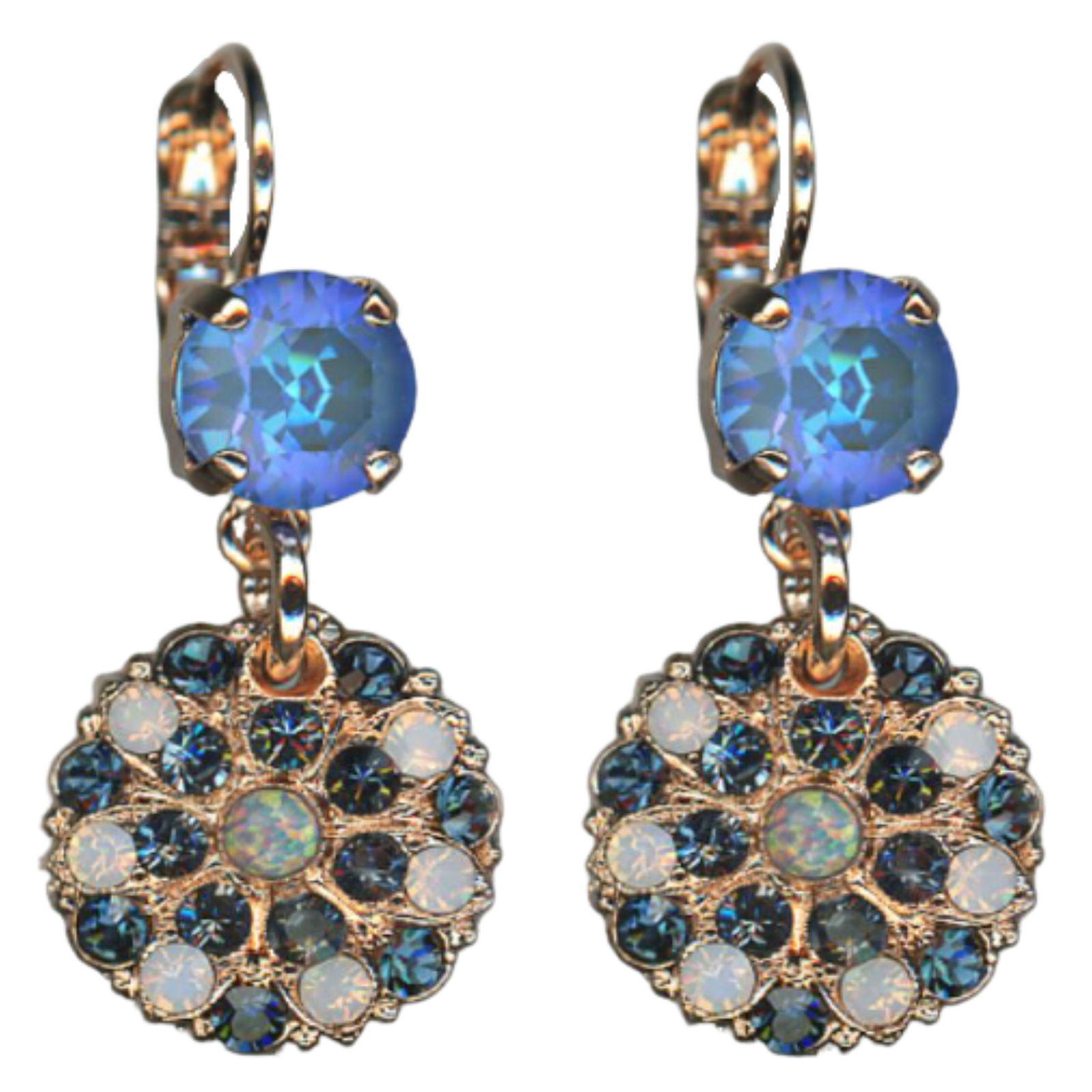 E-1212-1-1118-RG6(2) Mariana Earrings Gorgeous Floral in Blues & Pink Opal Austrian Crystals Blue Morpho My Butterfly Coll. - Image 1