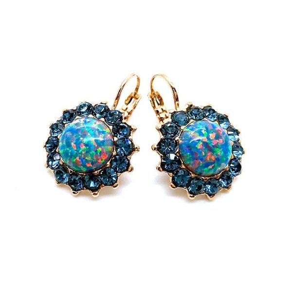 Earrings By Mariana Woman Floral Opal Mineral and Montana Blue Swarovski Crystals