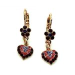 Mariana Earrings Heart & Floral Dangling in Purples, Peach & Siam Austrian Crystals Xenia Odyssey 2018 Coll.