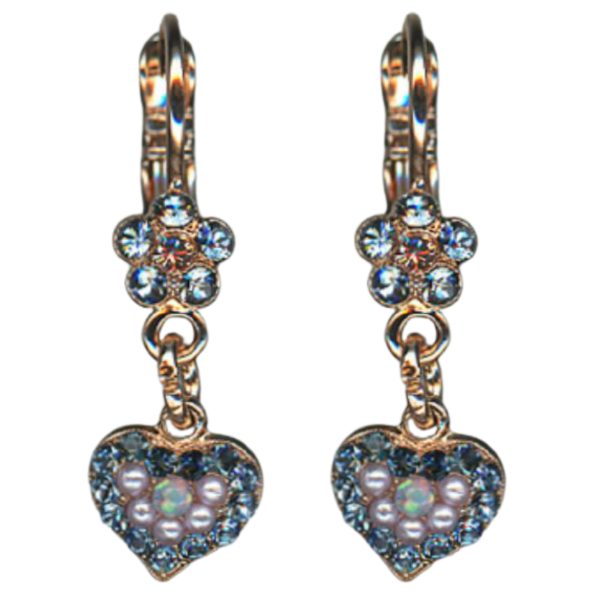 Earrings By Mariana Woman Heart Floral Montana Blue and Moonlight Swarovski Crystals
