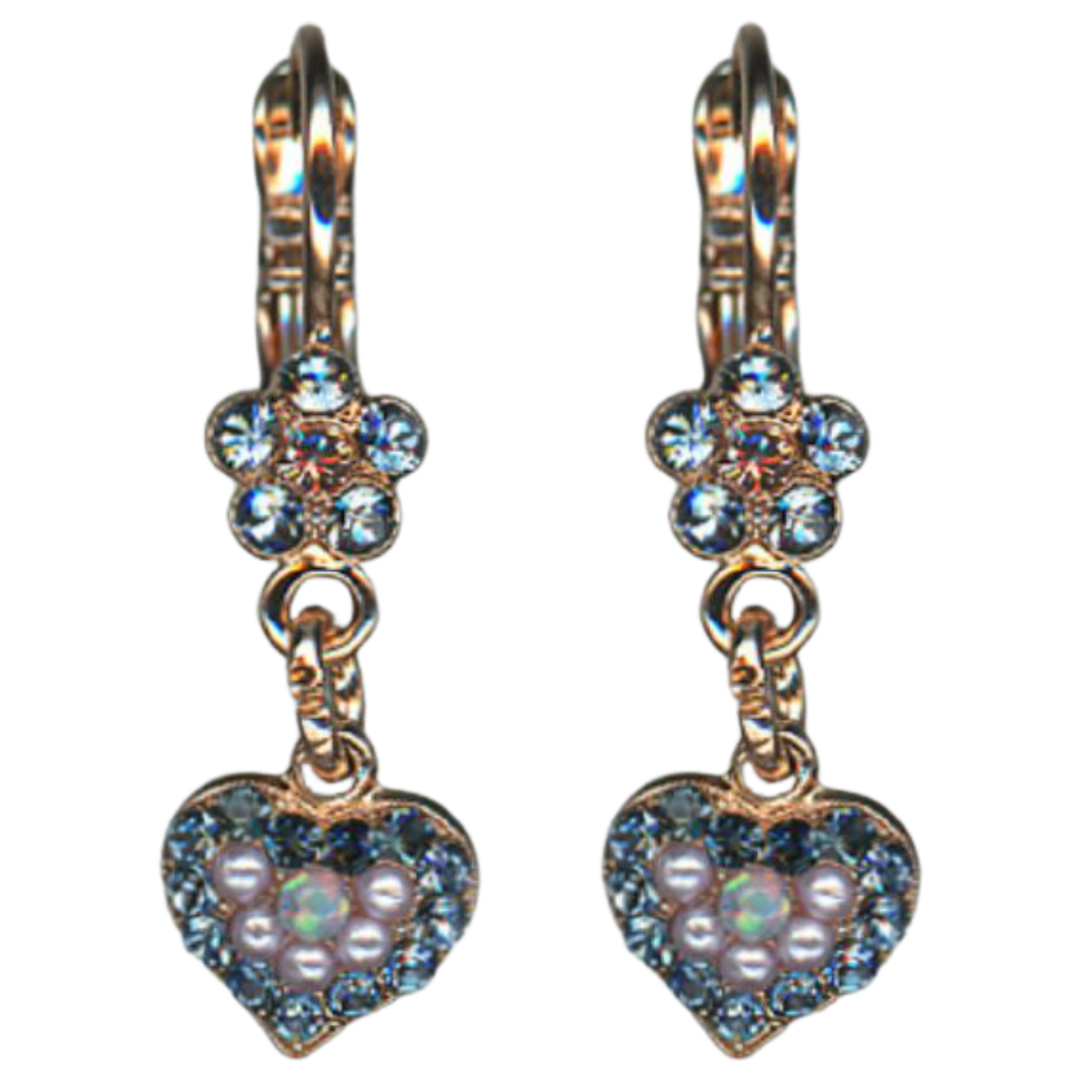 E-1322-4-1118-RG6(1) Earrings By Mariana Woman Heart Floral Montana Blue and Moonlight Swarovski Crystals - Image 1