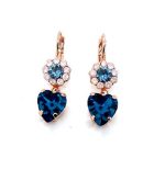 Earrings By Mariana Woman Heart Montana Blue and Opal Swarovski Crystals