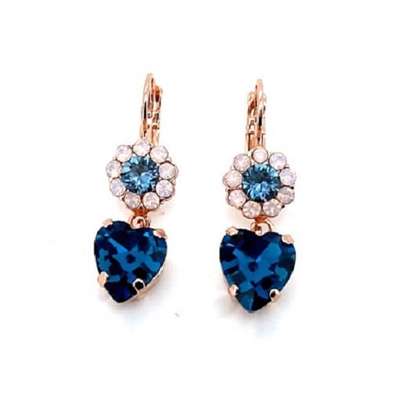 Earrings By Mariana Woman Heart Montana Blue and Opal Swarovski Crystals