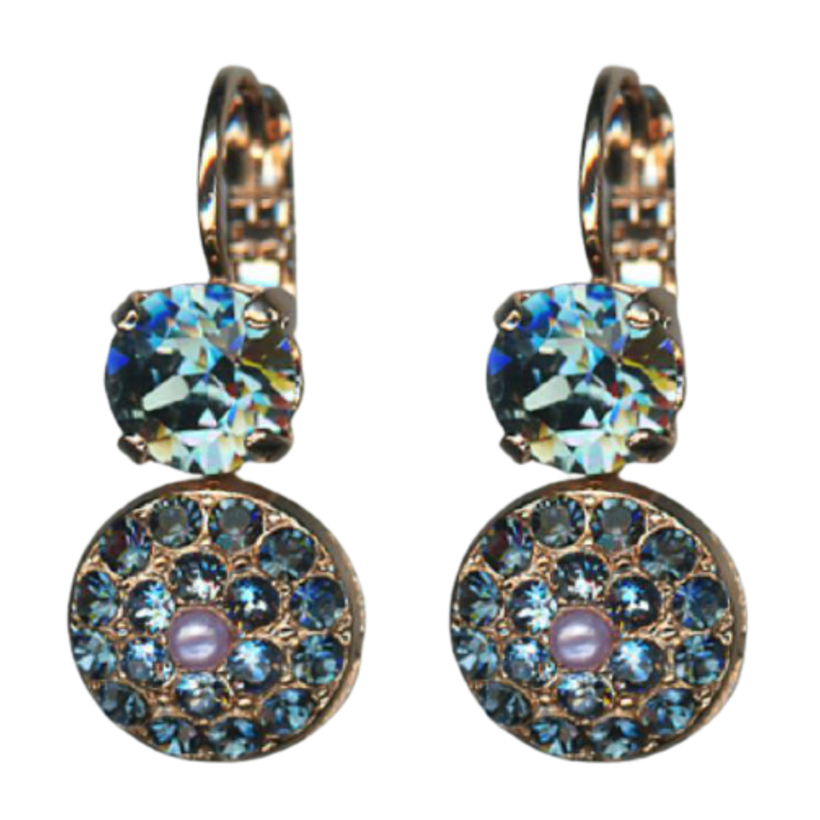 E-1416-7-1118-RG6(1) Mariana Earrings Sophisticated Montana Blue & Pink Pearl Austrian Crystals Blue Morpho My Butterfly Coll. - Image 1