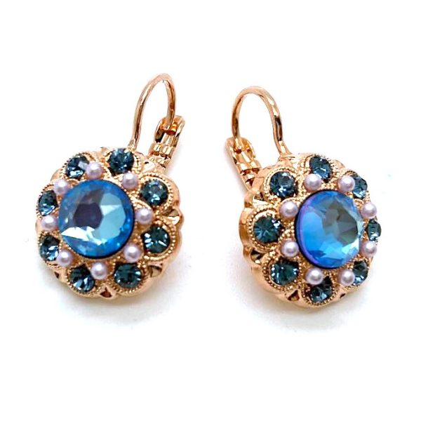 Mariana Earrings Shimmering Floral in Blues & Pink Pearl Austrian Crystals Blue Morpho My Butterfly Coll.