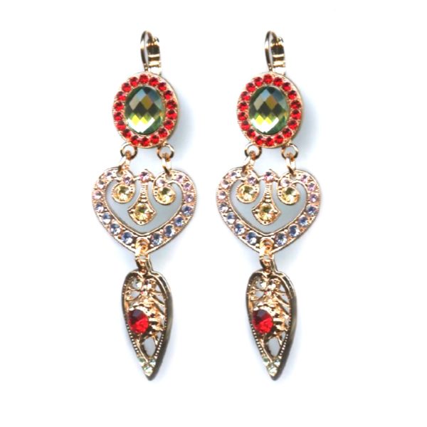 Mariana Earrings Elegant Dangling Chrysolite, Siam, Jonquil & Lt Sapphire Austrian Crystals Gaea Odyssey 2018 Coll.