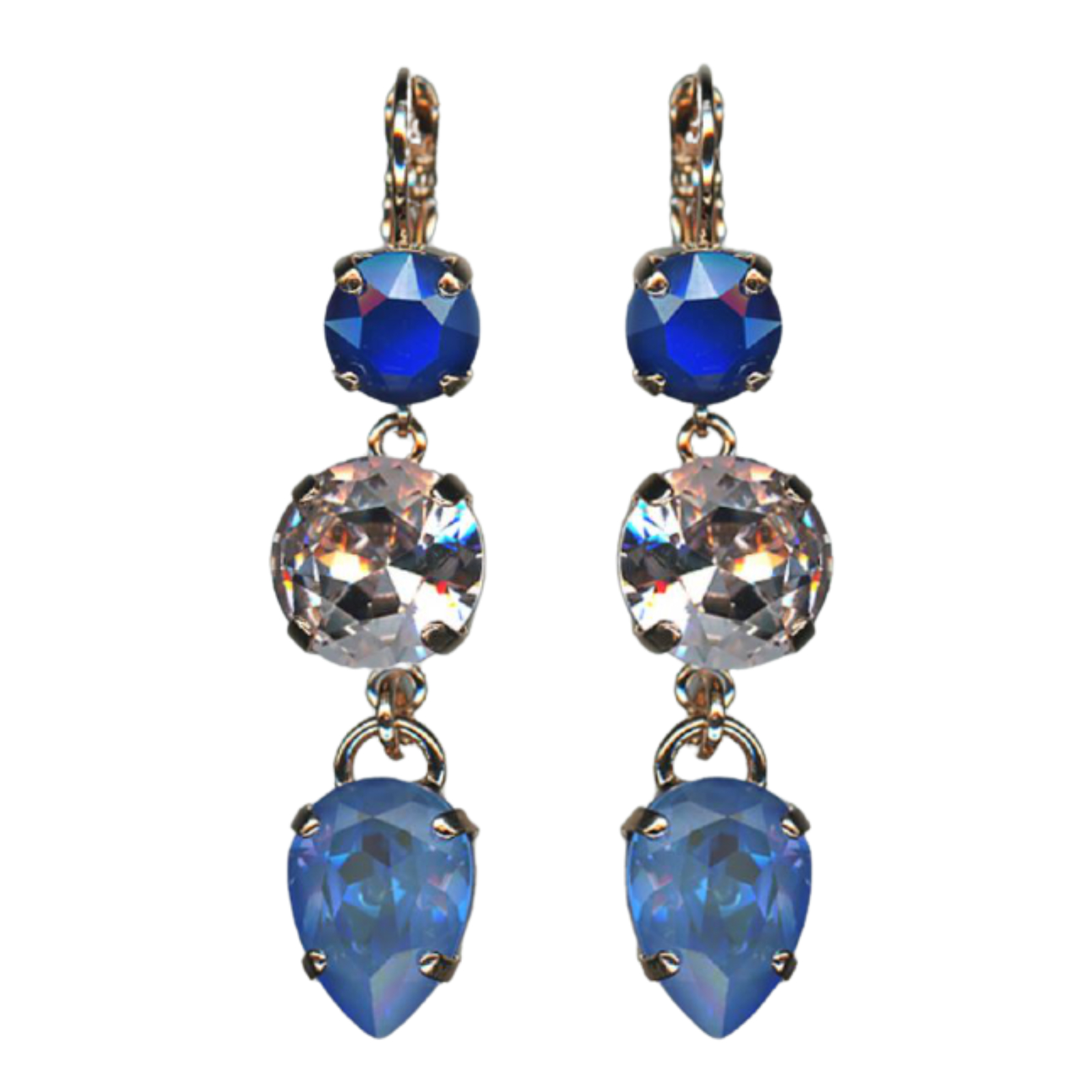 E-1440-3-1118-RG6(1) Mariana Earrings Triple Tier Sapphire, Clear & Blue Opal Austrian Crystals Blue Morpho My Butterfly Coll. - Image 1