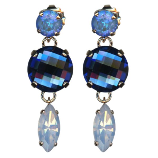 Mariana Earrings Fab Dangling Blue Opal, Montana & White Opal Austrian Crystals Blue Morpho My Butterfly Coll.