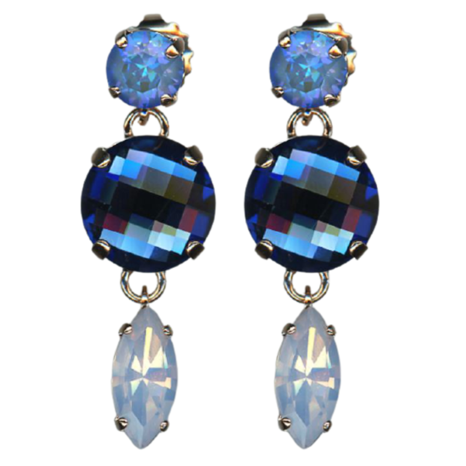 E-1460-1118-RG2(1) Mariana Earrings Fab Dangling Blue Opal, Montana & White Opal Austrian Crystals Blue Morpho My Butterfly Coll. - Image 1