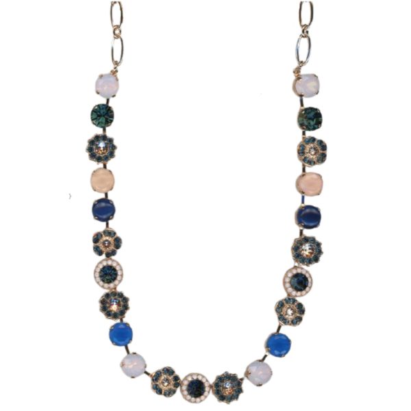 Mariana Necklace Floral in Blues, Pink Opal, Peach Opal & Lt Peach Austrian Crystals Blue Morpho My Butterfly Coll.