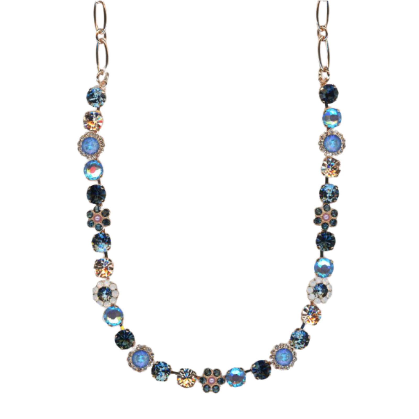N-3173-4-1118-RG(1) Mariana Necklace Lovely Floral in Blues, Pinks, Lt Peach & Moonlight Austrian Crystals Blue Morpho My Butterfly Coll. - Image 1