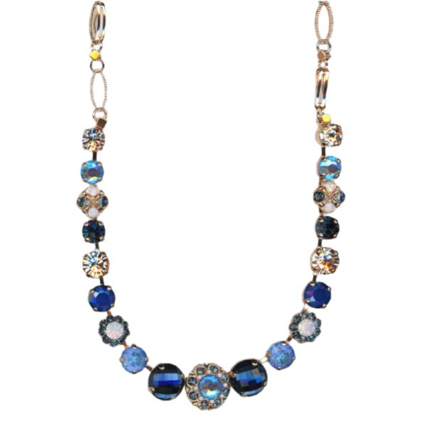Mariana Necklace Floral in Blues, Lt Peach & Pink Opal Austrian Crystals Blue Morpho My Butterfly Coll.