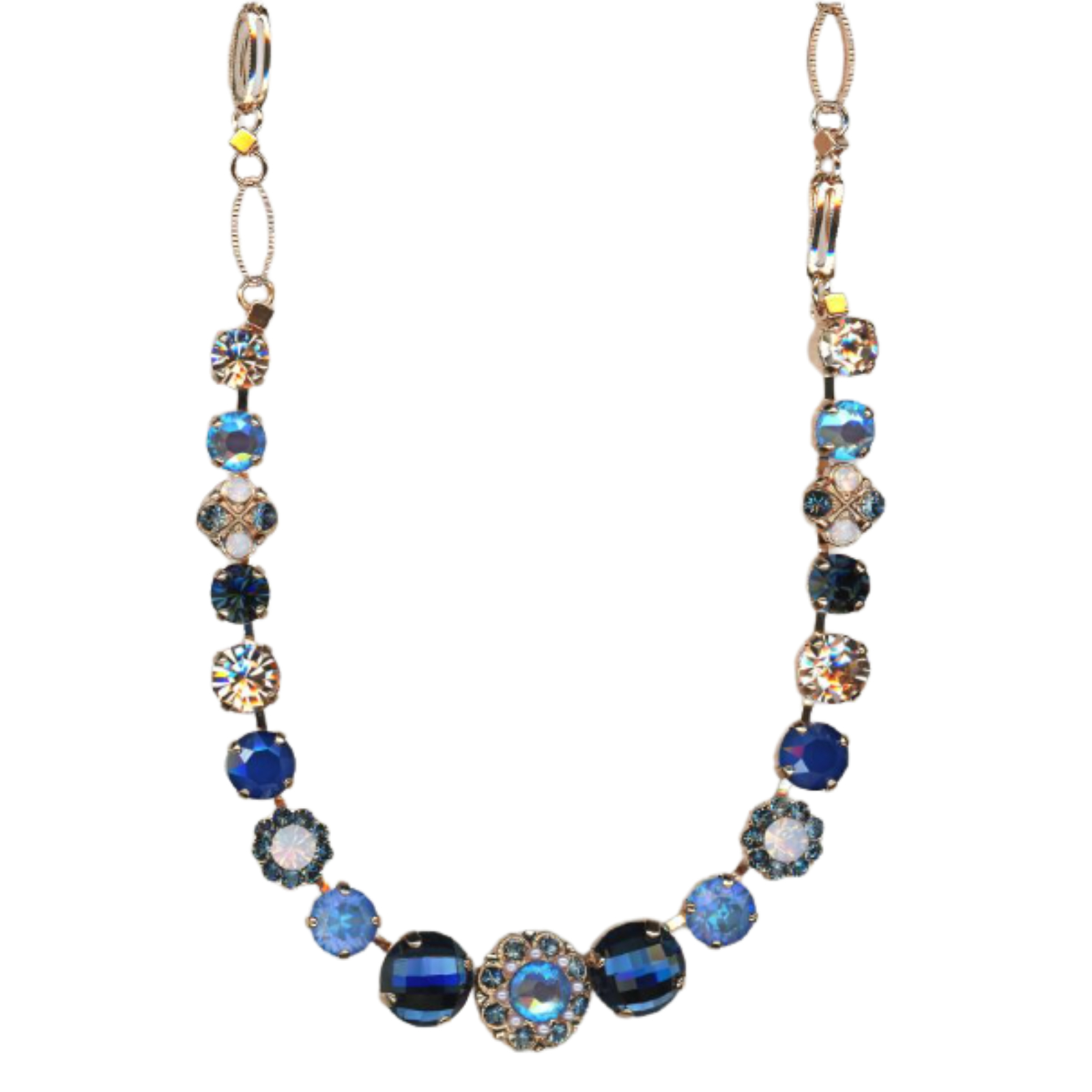 N-3352-3-1118-RG(1) Mariana Necklace Floral in Blues, Lt Peach & Pink Opal Austrian Crystals Blue Morpho My Butterfly Coll. - Image 1