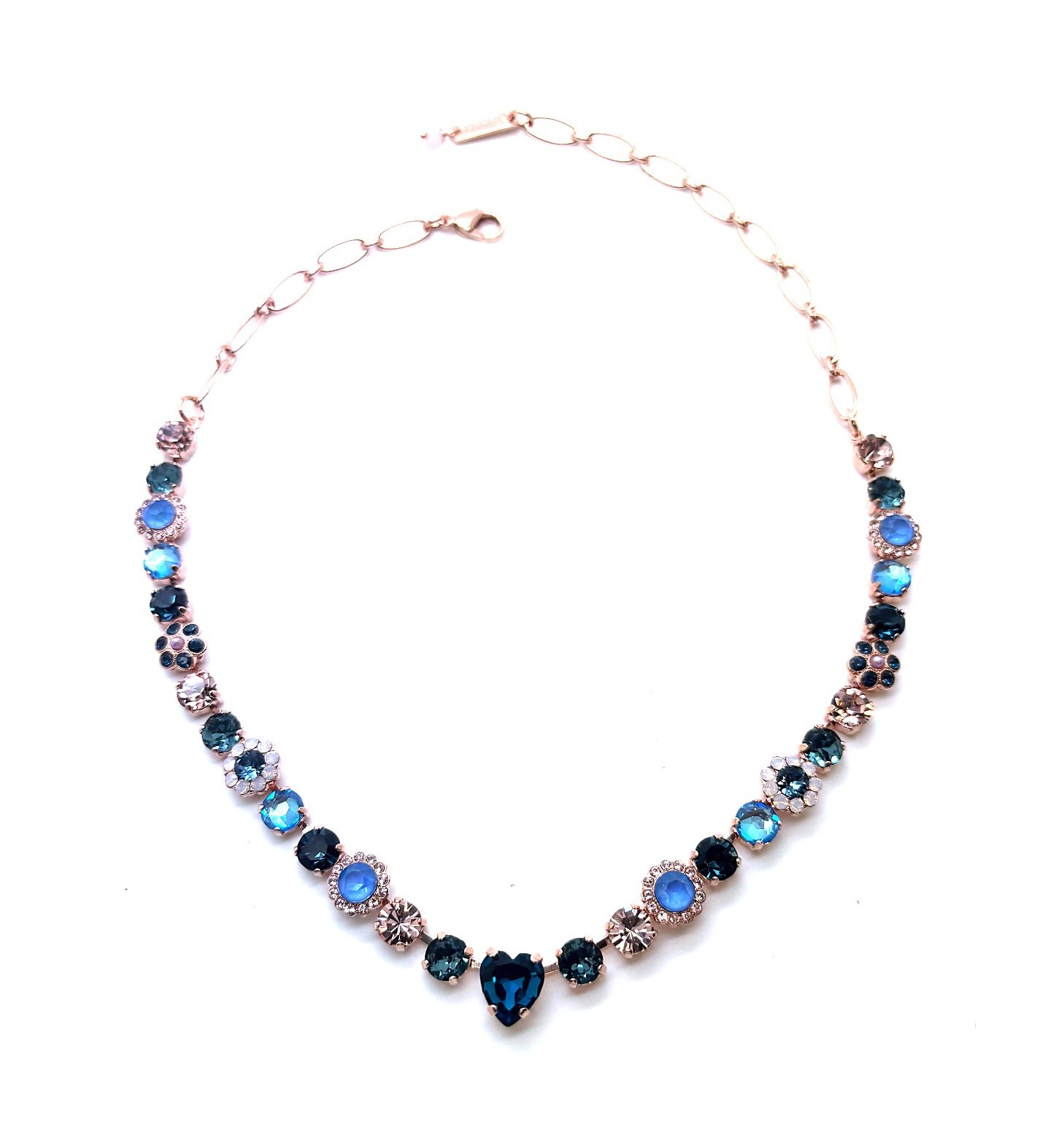 N-3379-11-1118-RG (3) Necklace By Mariana Woman Heart Blues and Moonlight Swarovski Crystals - Image 1