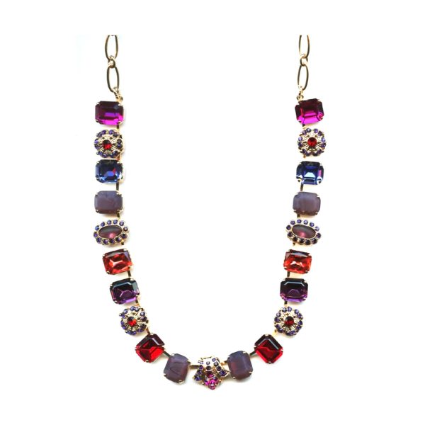 Mariana Necklace Finely Detailed Purples, Peach, Siam & Fuchsia Austrian Crystals Xenia Odyssey 2018 Coll.