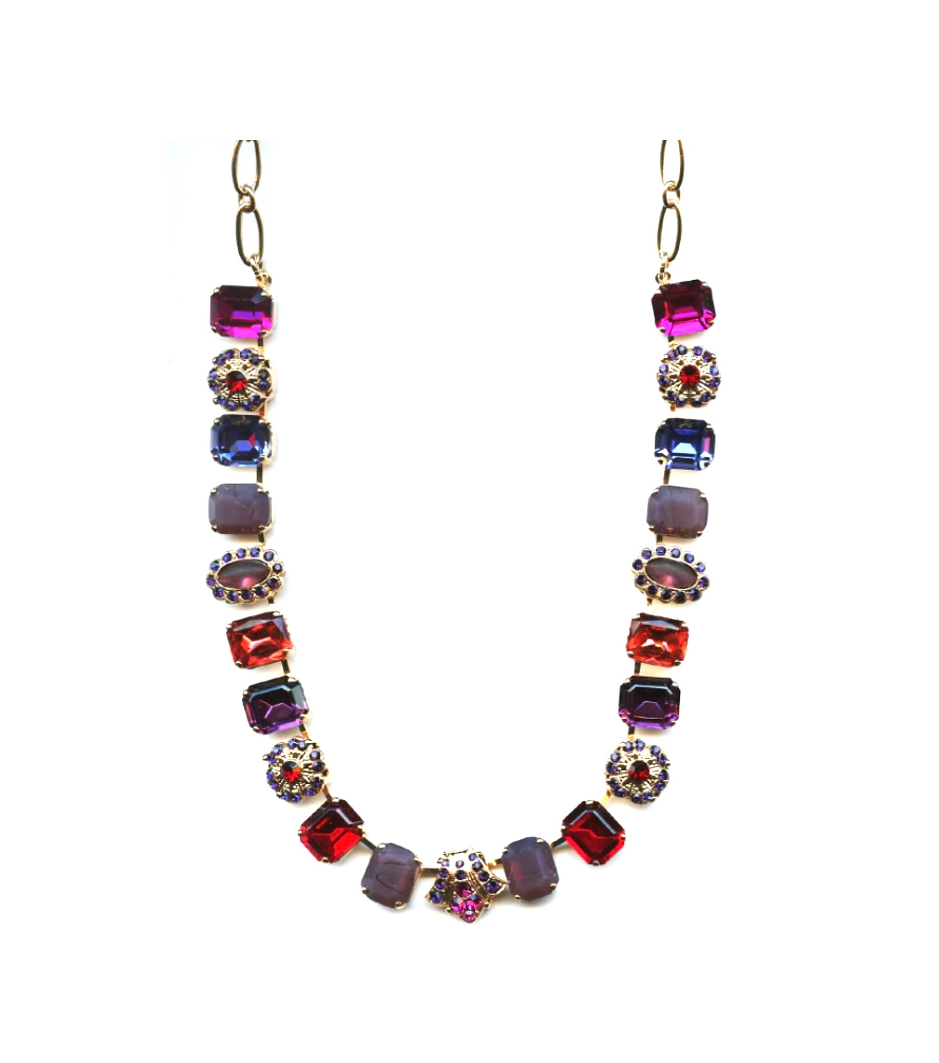 N-3414-1091-RG (1) Mariana Necklace Finely Detailed Purples, Peach, Siam & Fuchsia Austrian Crystals Xenia Odyssey 2018 Coll. - Image 1