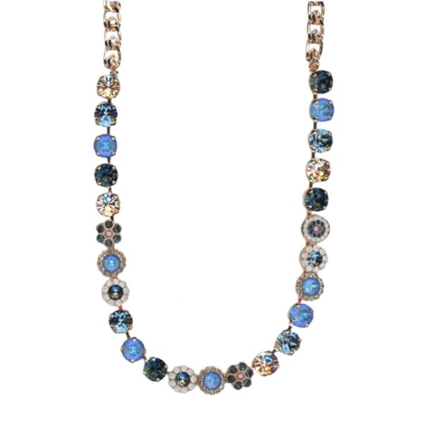 Mariana Necklace Lovely Floral in Blues, Lt Peach & Pinks Austrian Crystals Blue Morpho My Butterfly Coll.