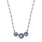 Mariana Necklace Pendant Timeless Trio in Blues, Pinks & Lt Peach Austrian Crystals Blue Morpho My Butterfly Coll. - Image 3
