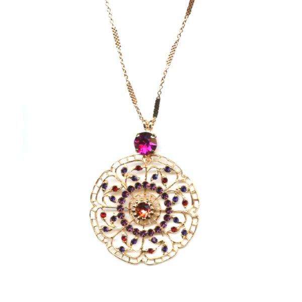Necklace Pendant By Mariana Odyssey 2018 Coll. Boho Chic Purples, Fuchsia and Siam Swarovski Crystals