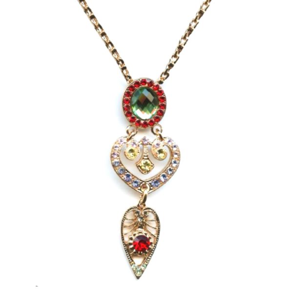 Mariana Necklace Pendant in Faceted Chrysolite, Siam. Jonquil & Lt Sapphire Austrian Crystals Gaea Odyssey 2018 Coll.