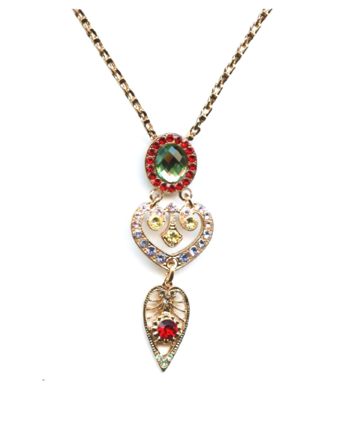 N-5423-3-1090-RG (1) Mariana Necklace Pendant in Faceted Chrysolite, Siam. Jonquil & Lt Sapphire Austrian Crystals Gaea Odyssey 2018 Coll. - Image 1