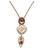 Mariana Necklace Pendant in Faceted Chrysolite, Siam. Jonquil & Lt Sapphire Austrian Crystals Gaea Odyssey 2018 Coll. - Image 2