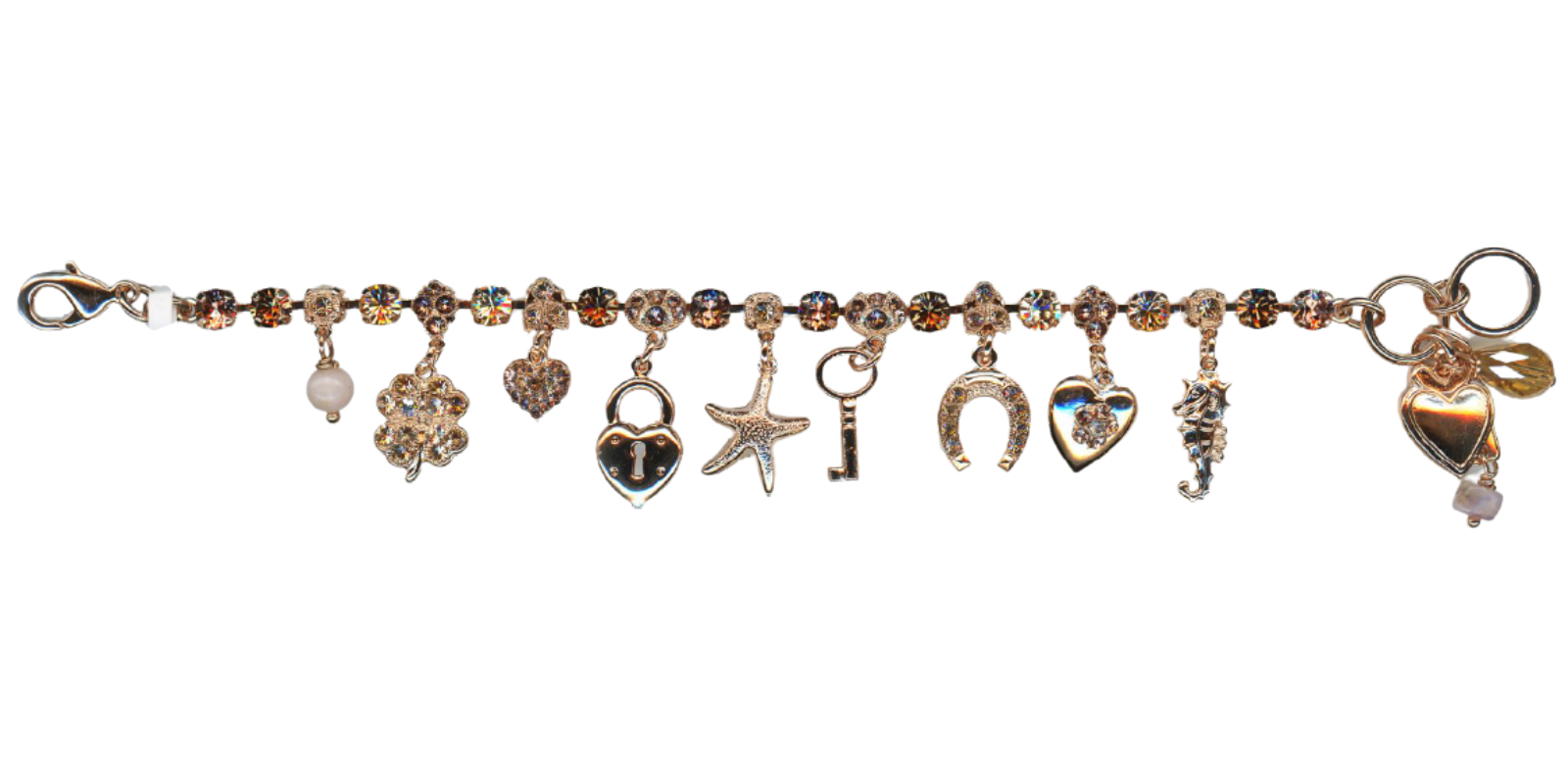 B-4036-2-1119-RG(1) Mariana Bracelet Lovely Charms in Lt Smoked Topaz, Golden Shadow, Vintage Rose & Moonlight Austrian Crystals Euploea Core My Butterfly Coll. - Image 1
