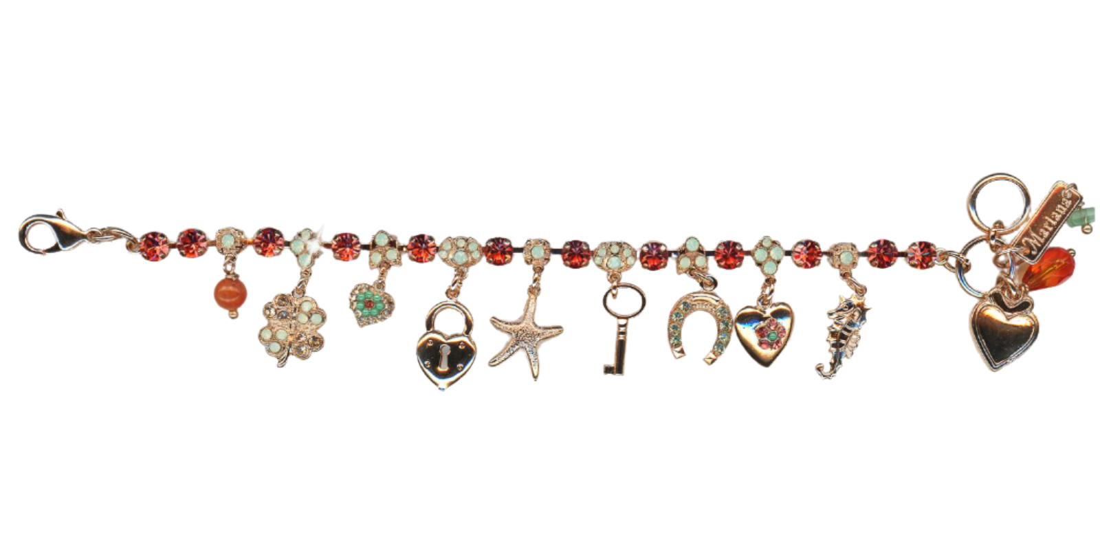 B-4036-2-1120-RG(1) Mariana Bracelet Lovely Charms in Greens, Padparadscha, Fireopal & Moonlight Austrian Crystals Boloria Dia My Butterfly Coll. - Image 1