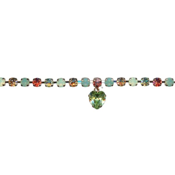 Mariana Bracelet Heart Charm in Greens, Fireopal, Padparadscha & Golden Shadow Austrian Crystals Boloria Dia My Butterfly Coll.