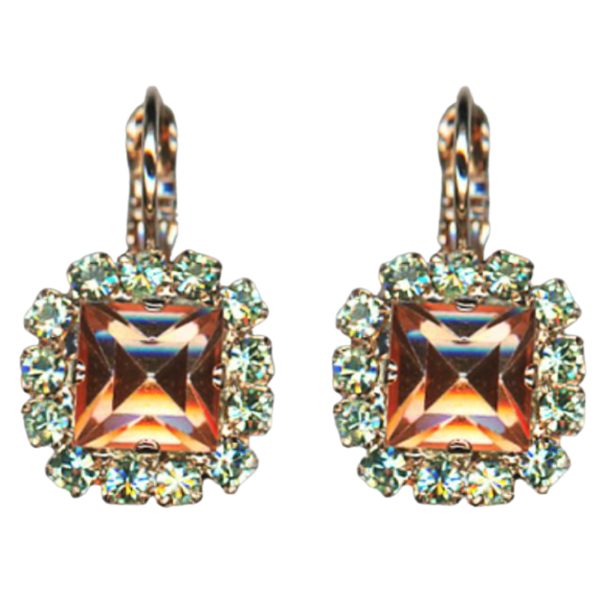 Mariana Earrings Cushion Clustered Lt Peach & Chrysolite Austrian Crystals Boloria Dia My Butterfly Coll.