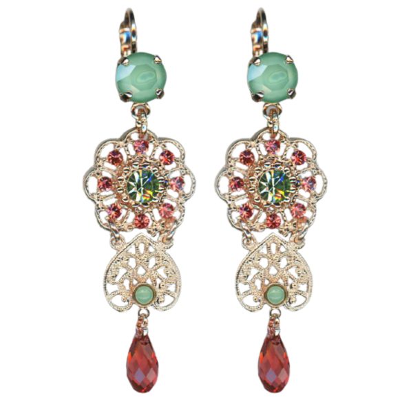 Mariana Earrings Dangling Floral in Greens & Padparadscha Austrian Crystals Boloria Dia My Butterfly Coll.