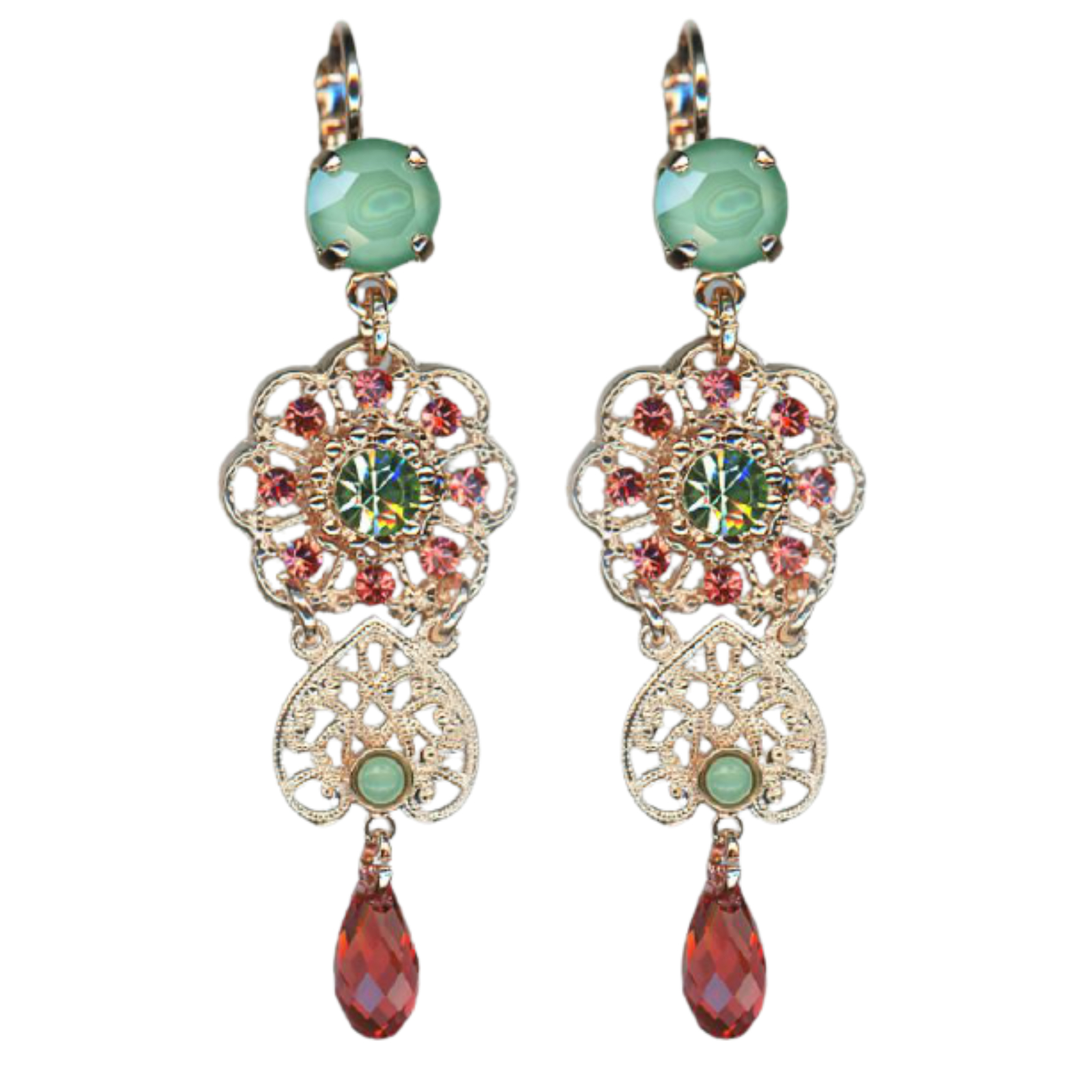 E-1015-1-1120-RG6(1) Mariana Earrings Dangling Floral in Greens & Padparadscha Austrian Crystals Boloria Dia My Butterfly Coll. - Image 1
