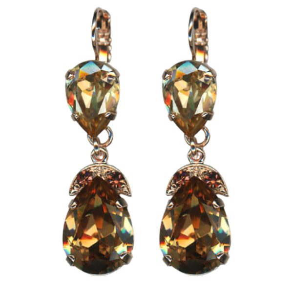 Mariana Earrings Elegant in Golden Shadow & Lt Smoked Topaz Austrian Crystals Euploea Core My Butterfly Coll.