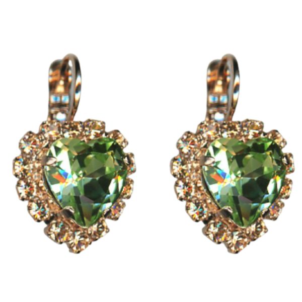 Mariana Earrings Heart Clustered Chrysolite & Golden Shadow Austrian Crystals Boloria Dia My Butterfly Coll.