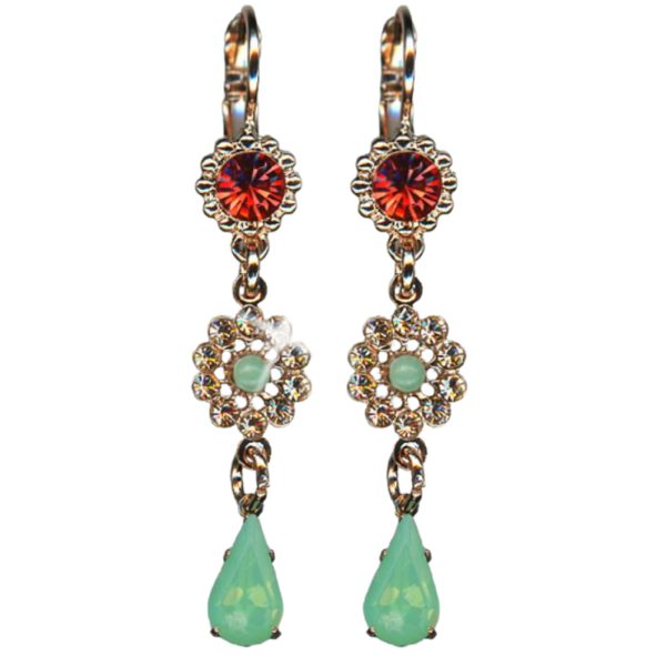 Mariana Earrings Dangling Floral in Padparadscha, Moonlight & Chrysolite Opal Austrian Crystals Boloria Dia My Butterfly Coll.