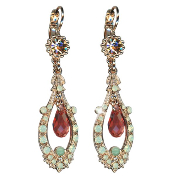 Mariana Earrings Luxurious Chrysolite Opal, Golden Shadow & Padparadscha Austrian Crystals Boloria Dia My Butterfly Coll.