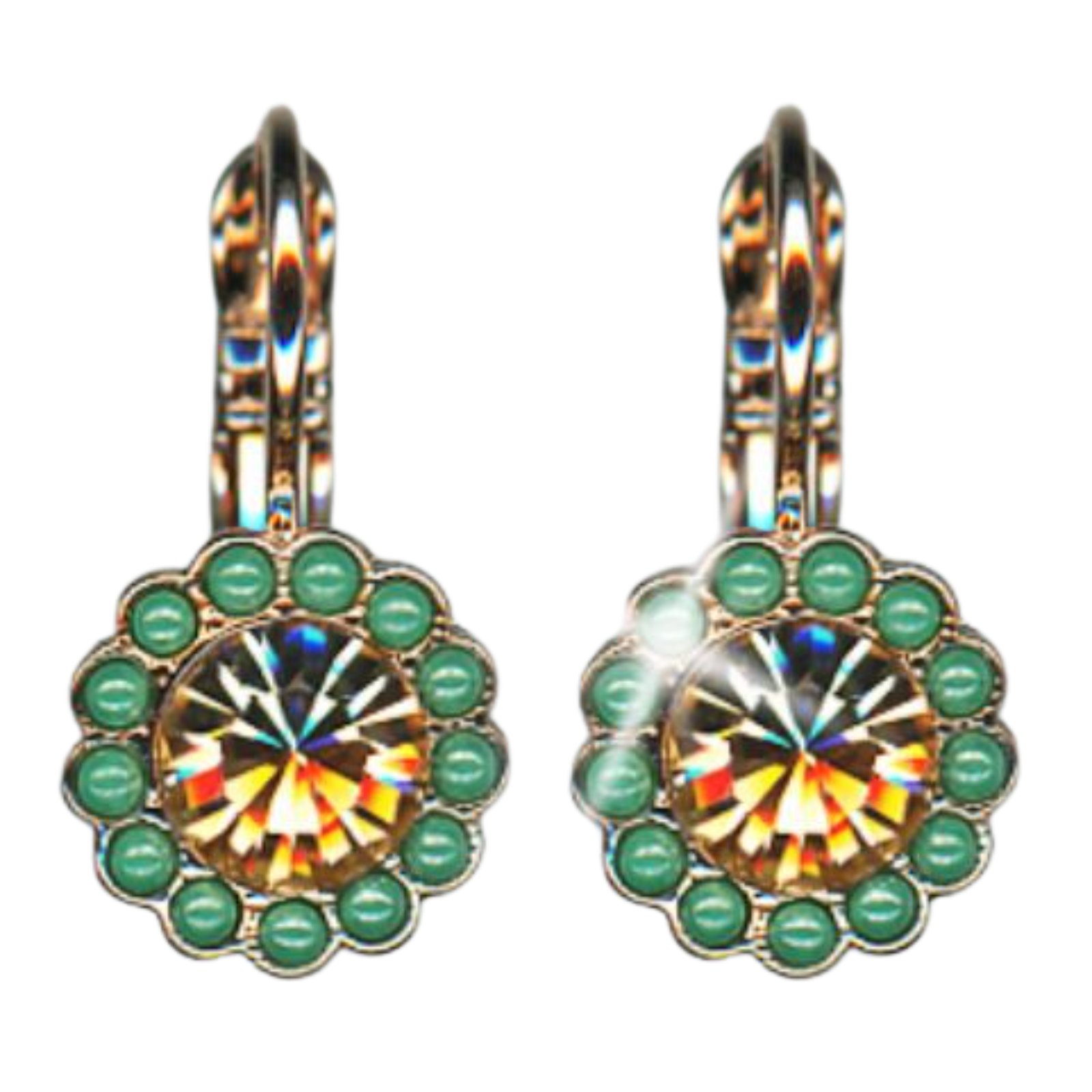 E-1133-1120-RG6(1) Mariana Earrings Beautiful Floral in Green Opal & Golden Shadow Austrian Crystals Boloria Dia My Butterfly Coll. - Image 1