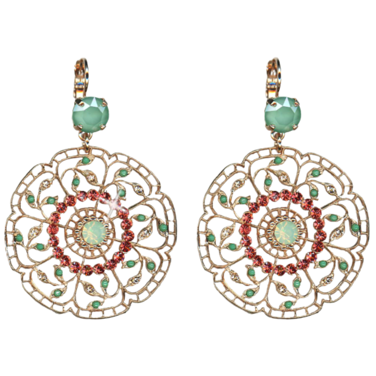 E-1210-1120-RG6(1) Mariana Earrings Boho Chic Mint Green, Padparadscha & Moonlight Austrian Crystals Boloria Dia My Butterfly Coll. - Image 1