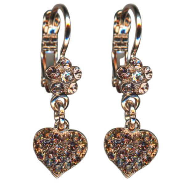 Mariana Earrings Floral Heart Dangling Vintage Rose Austrian Crystals Euploea Core My Butterfly Coll.