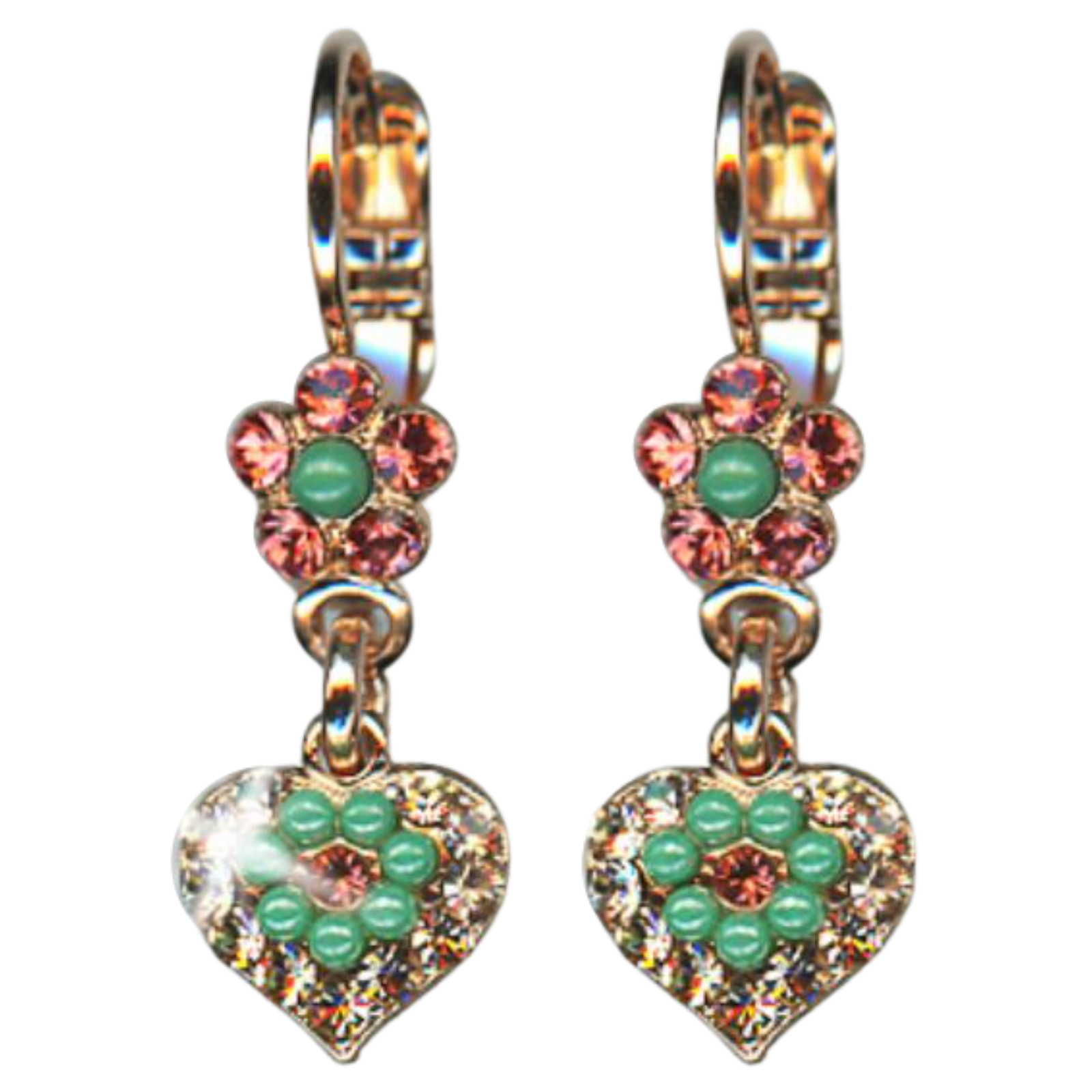 E-1322-4-1120-RG6(1) Mariana Earrings Floral & Heart Dangling Padparadscha, Green Opal & Moonlight Austrian Crystals Boloria Dia My Butterfly Coll. - Image 1