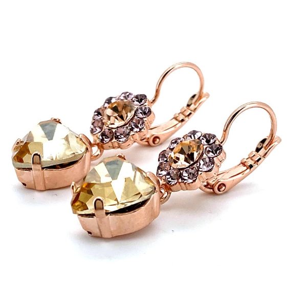 Mariana Earrings Heart Dangling Floral Vintage Rose & Golden Shadow Austrian Crystals Euploea Core My Butterfly Coll.