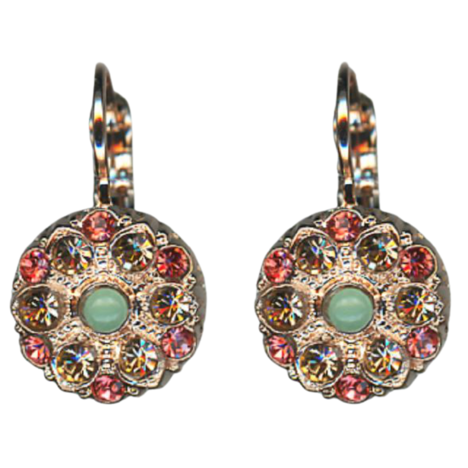 E-1401-1120-RG6(1) Mariana Earrings Adorable Floral in Mint Green, Golden Shadow & Padparadscha Austrian Crystals Boloria Dia My Butterfly Coll. - Image 1