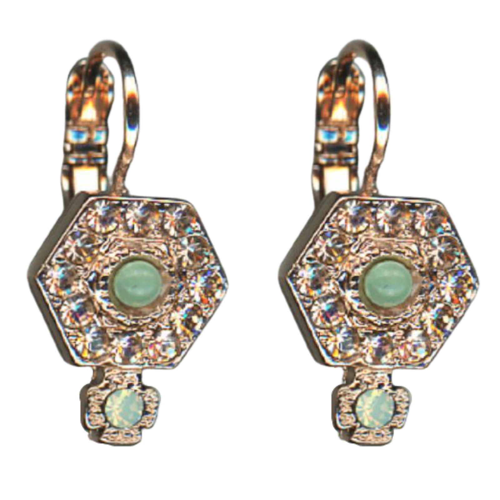 E-1411-3-1120-RG6(1) Mariana Earrings Hexagon Clustered Moonlight & Chrysolite Opal Austrian Crystals Boloria Dia My Butterfly Coll. - Image 1