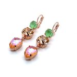 Earrings By Mariana Woman Elegant Mint Green and Golden Swarovski Crystals