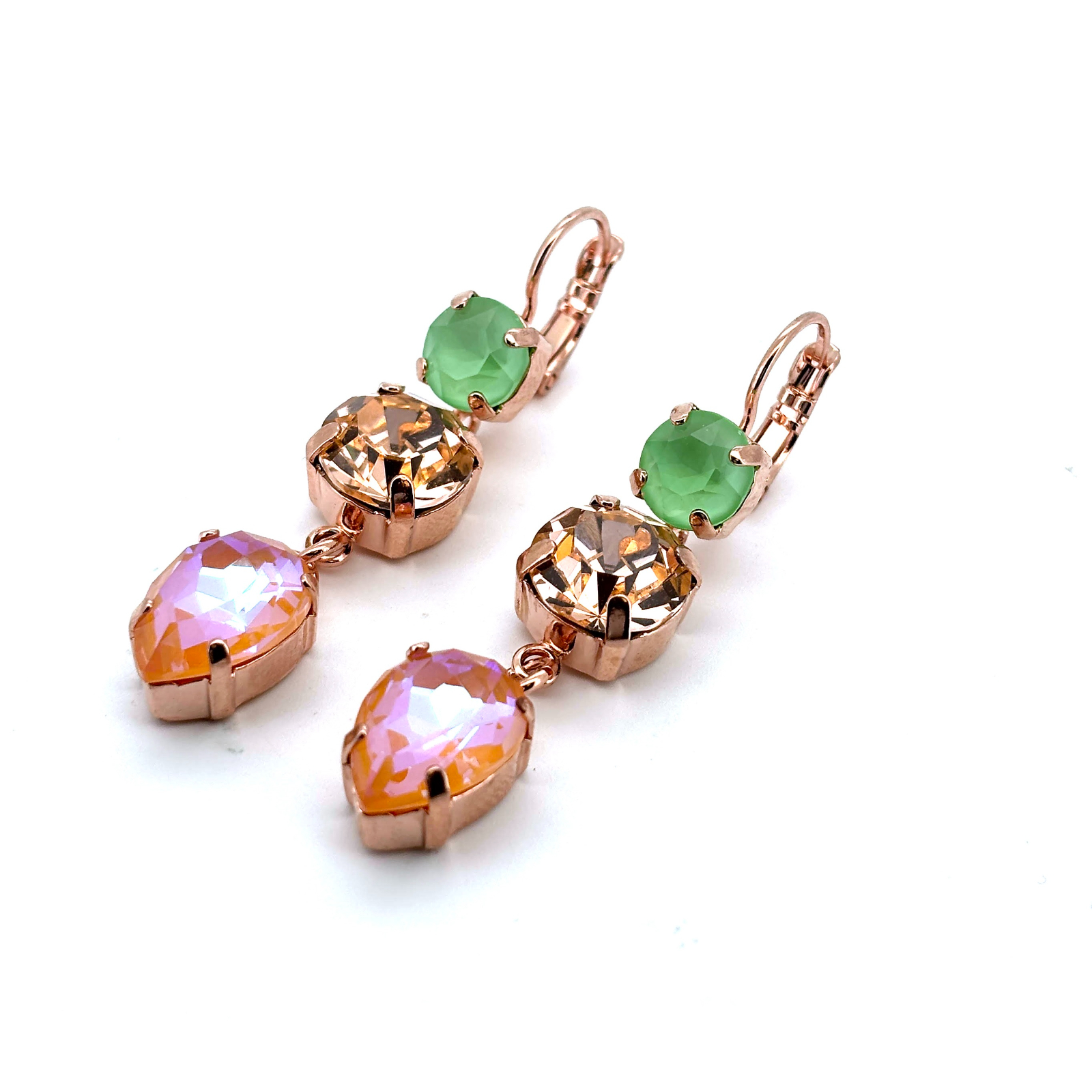 E-1440-3-1120-RG6 (2) Earrings By Mariana Woman Elegant Mint Green and Golden Swarovski Crystals - Image 1